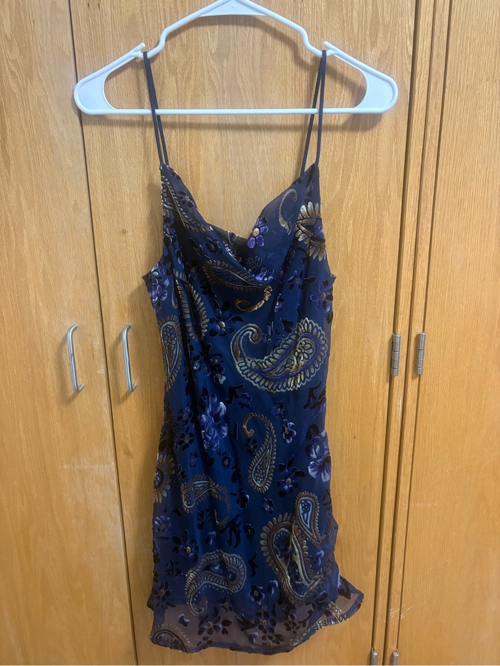 Blue Paisley Spaghetti Strap Slip Dress